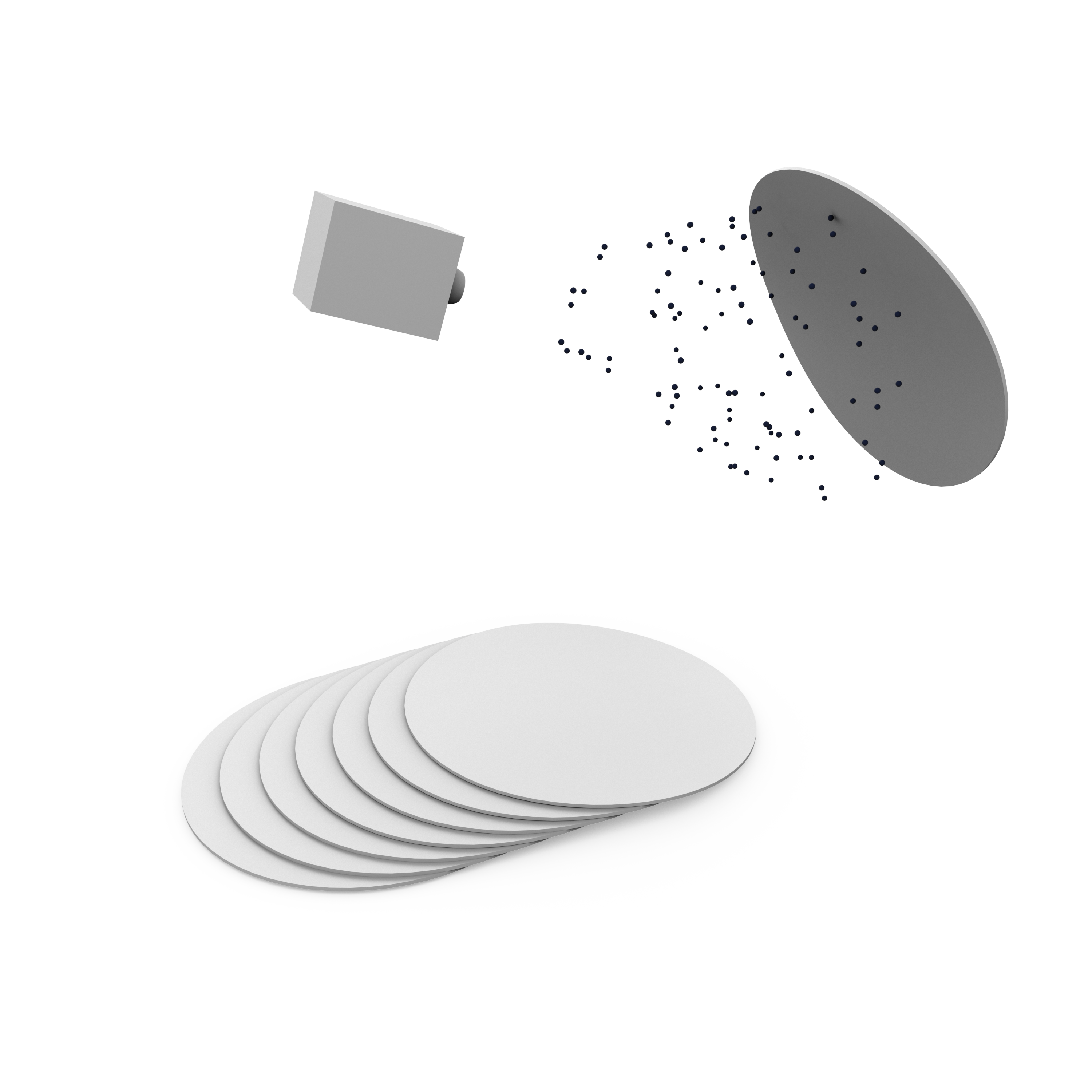 The atomisation in real-life operation is so fine, that it would not be visible on the photos. The quantity of liquid was overdosed for the purposes of illustration.