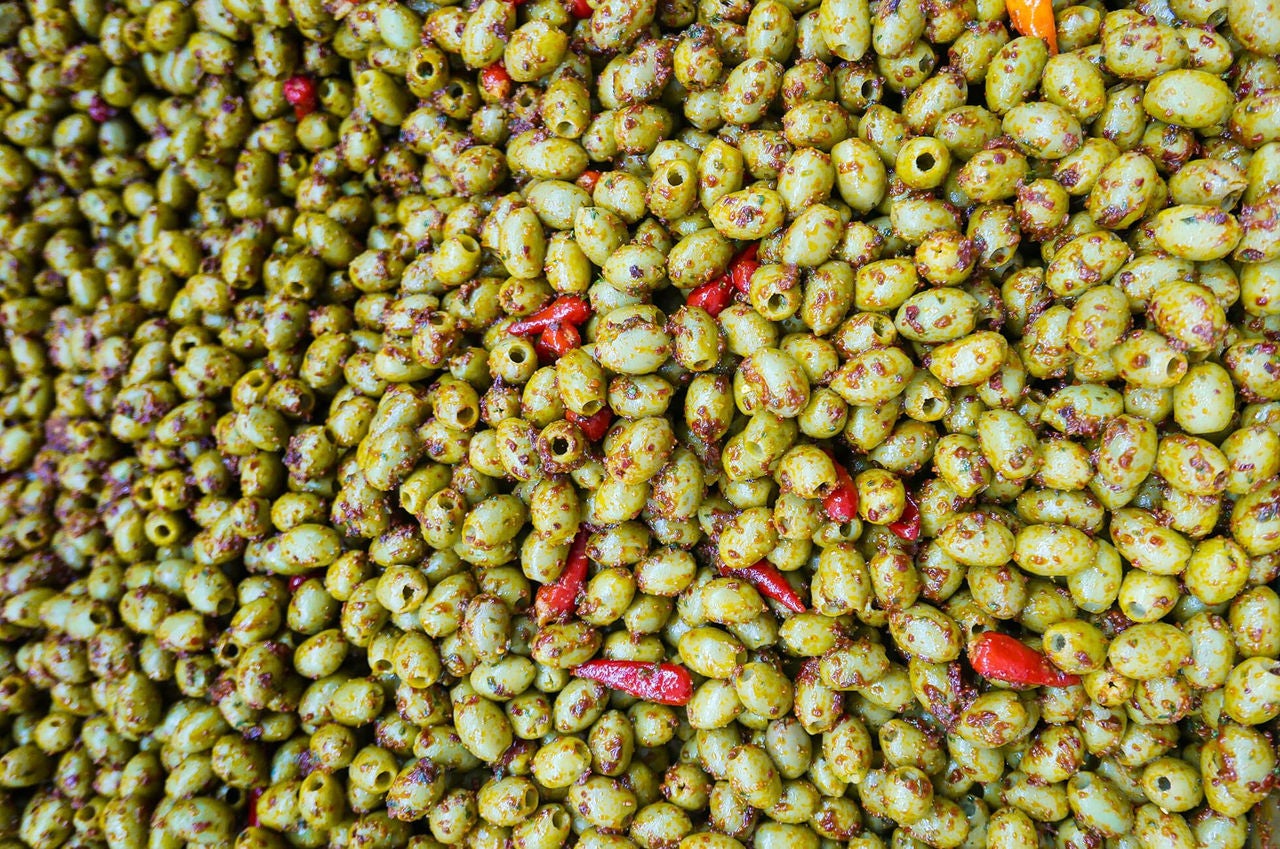 Spicy Marinated Olives with Red Peppers