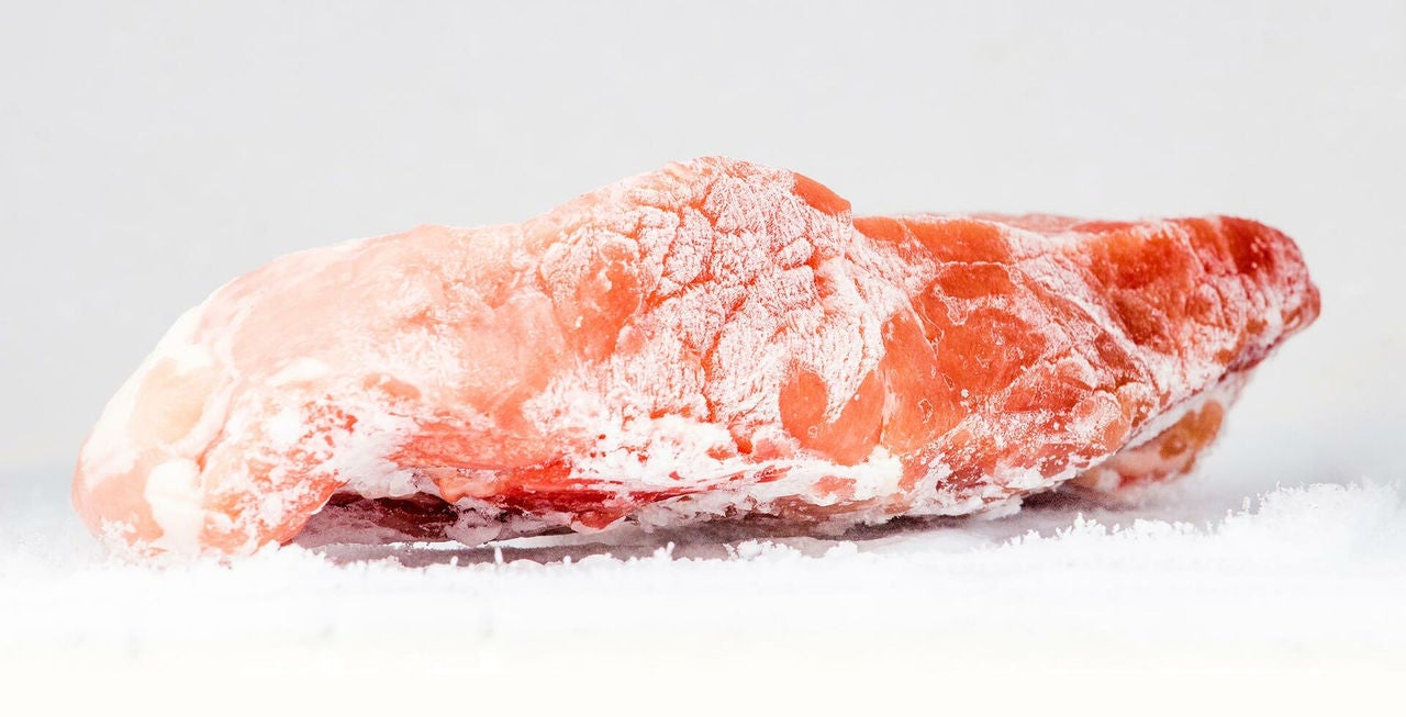 Frozen Meat Slice on White Background