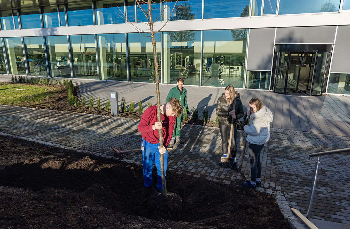 Tree Planting Activity at Modern Office Building