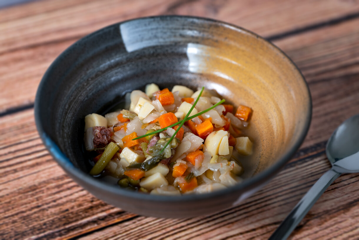 Vegetable Soup Bowl on Wooden Table